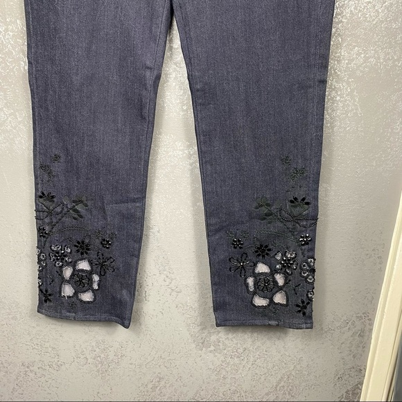 Elie Tahari Womens Azella Embellished Embroidered Skinny Jeans black beaded - Picture 4 of 12